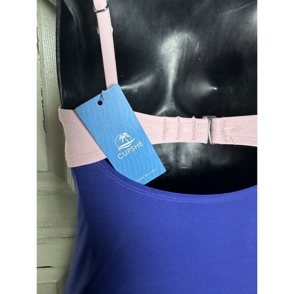 NWT Cupshe Womens One Piece Swimsuit Size XS 2 Tone Navy And Pink - Picture 4 of 8